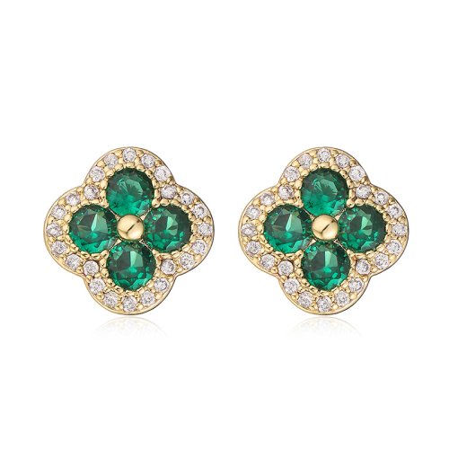 Imagen de Pendientes de Flor con Piedras CZ Chapados en Oro 18K
