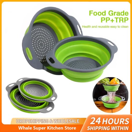 Imagen de Escurridor plegable de silicona, cesta para lavar frutas y verduras, colador plegable, escurridor plegable, herramienta de almacenamiento de cocina