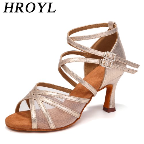 Zdjęcie HROYL Damskie buty do tańca latynoamerykańskiego Profesjonalne buty do tańca towarzyskiego Tango Buty do salsy dla dziewcząt Podeszwa z zamszu Obcasy 5,5/7,5 cm
