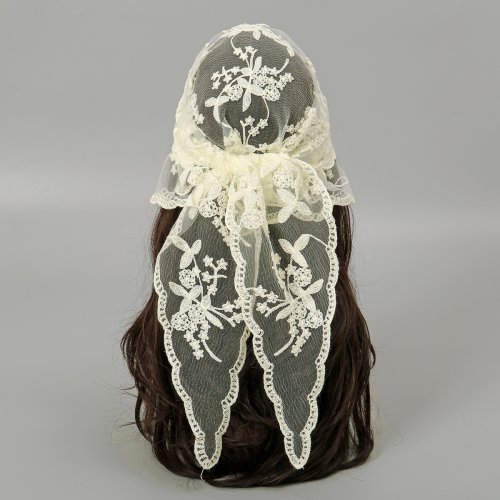 Immagine di Sciarpa per Capelli in Pizzo Vintage - Foulard Triangolare Elegante