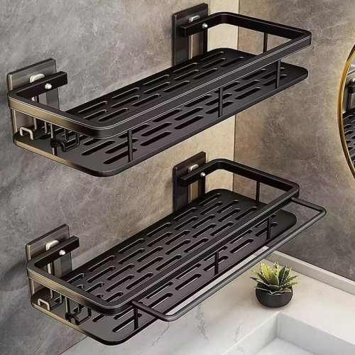Image of Bathroom Shelf No Drill Wall Mounted Shampoo Bottle Shower Corner Rack Toilet Storage Rack Aluminum Bathroom Kitchen Accessories