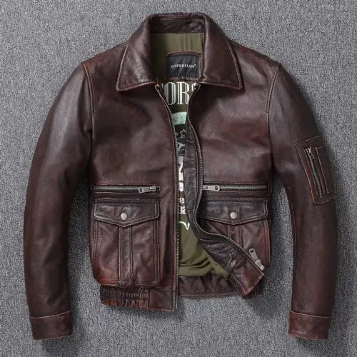 Image de Blouson Aviateur en Cuir Véritable Homme - Style Vintage Marron
