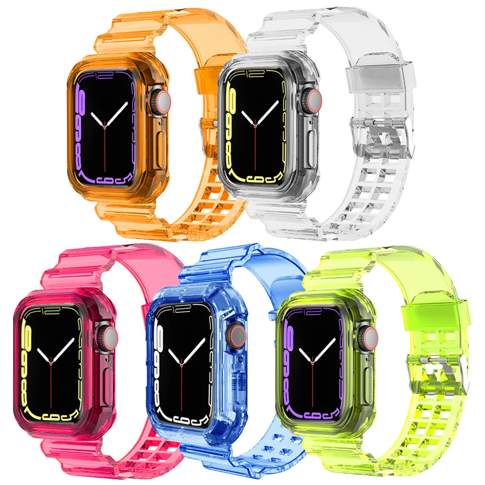 Bild von Transparentes Band + Gehäuse für Apple Watch Serie 9 8 7 49 mm 45 mm 44 mm 42 mm 41 mm Transparentes Kunststoffarmband für iwatch 6 SE 5 4 38 mm 40 mm
