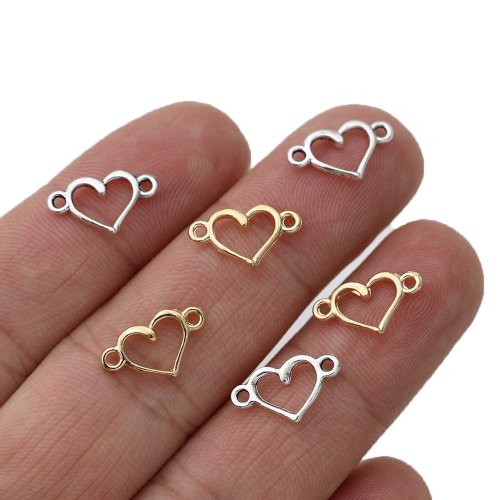 Afbeelding van 40 stuks verzilverde hart charme connectoren voor sieraden maken armband DIY ambachtelijke accessoires 15x8mm