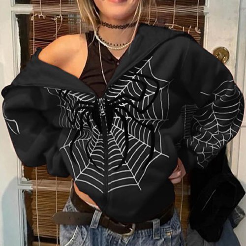 Image de Y2K Squelette Strass Hoodie Femme Gothique