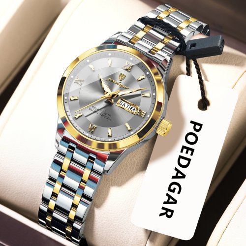 Immagine di POEDAGAR orologio di lusso da donna luminoso impermeabile in acciaio inossidabile orologio da polso da donna al quarzo settimana data orologi da donna femminile + scatola
