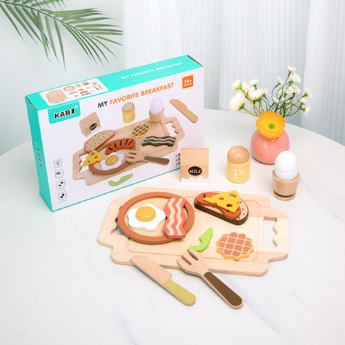Imagen de Juego de té de la tarde para niños, juguetes de cocina de madera, pastel, helado, desayuno, juego de rol, juguetes educativos de aprendizaje