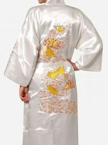 Imagen de Bata de estilo chino para hombre, Kimono de dragón bordado clásico, albornoz largo, camisón de satén...