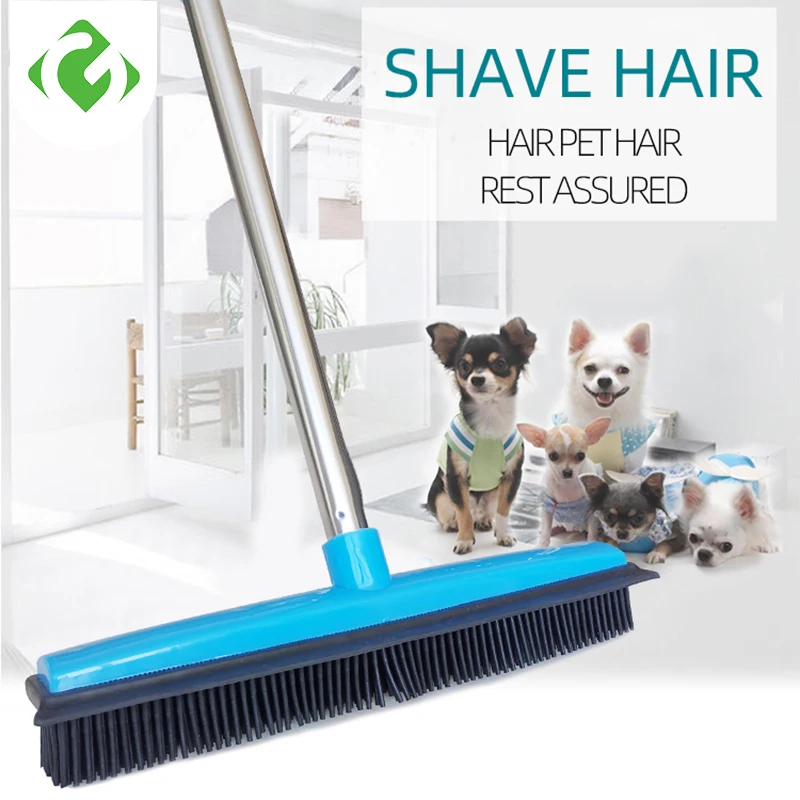 Image of Natural Rubber Pet Hair & Lint Remover Broom with Telescopic Soft Bristles – Magic Clean Sweeper & Squeegee for Floors, Carpets, and Surfaces