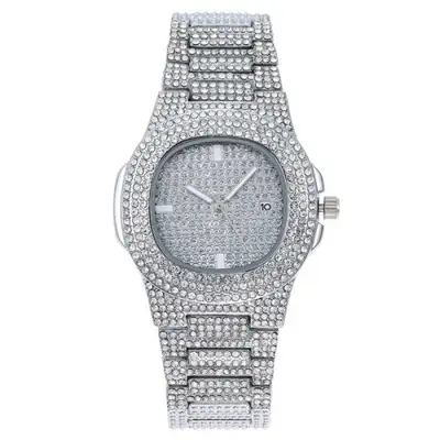 Image de Horloge à Quartz Élégante avec Cadran Noir et Diamants Flash