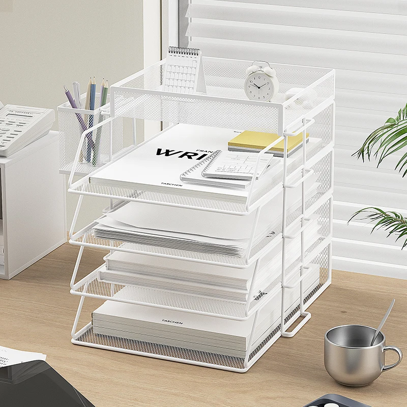 Zdjęcie Organizer dokumentów A4 z możliwością układania w stosy – praktyczny stojak na papier laminowany, uniwersalna taca do przechowywania w biurze i łazience