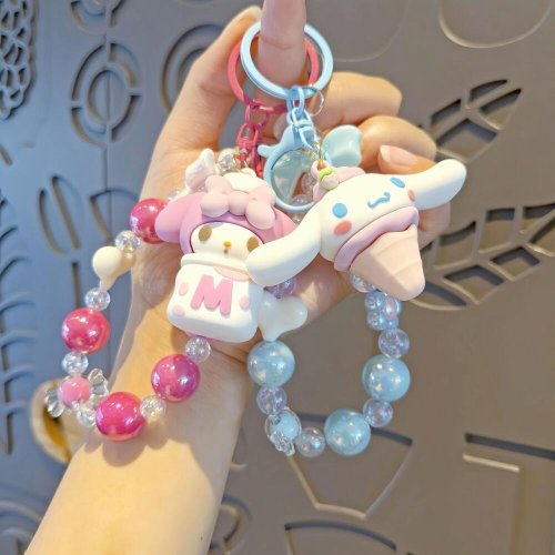 Bild von Sanrio Perlen-Schlüsselanhänger mit Hello Kitty, Cinnamoroll und Kuromi – Niedliche Cartoon-Puppen-Anhänger als Handykette, Schlüsselanhänger oder Taschenanhänger