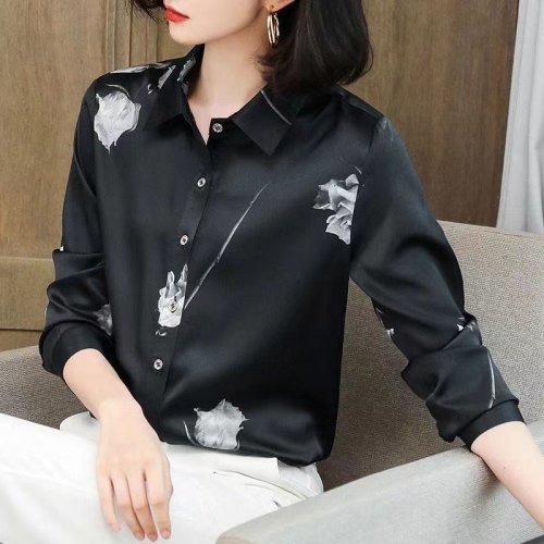 Immagine di Donna primavera autunno stile camicette camicie donna Casual manica lunga colletto rovesciato fiore stampato Blusas top DF4851