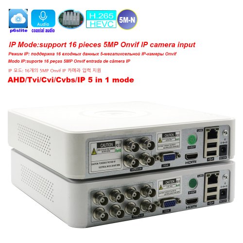 Image of Hybrid DVR CCTV Security 4CH/8 Channels 5M-N Audio Over Coaxial for 5MP 12.5Fps 1080P 720P TVI CVI CVBS Camera 5MP IP Onvif Cam