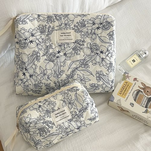 Immagine di Borsa Cosmetica da Donna con Fiore Vintage in Stile Retro – Borsa da Viaggio Portatile con Cerniera per Trucco e Accessori, Ideale per il Bagno e la Toilette