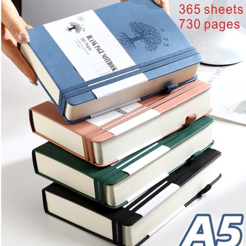 Image of A5 Thick Blank Bible Record PU Leather Notebook 365 Pages Thick Business Meeting Minutes Stationery Supplies