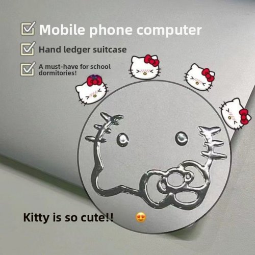 Imagen de Pegatinas Plateadas de Gatito de Diseño Creativo y Moderno, Adhesivos de PVC para Ordenador, Teléfono Móvil y Coche con Lindo Borde de Gato de Dibujos Animados