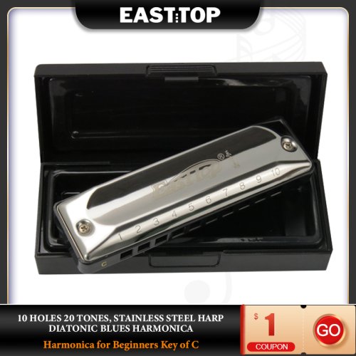 Immagine di Armonica Blues Easttop T002 - Chiave di Do, 10 Fori, Acciaio Inox