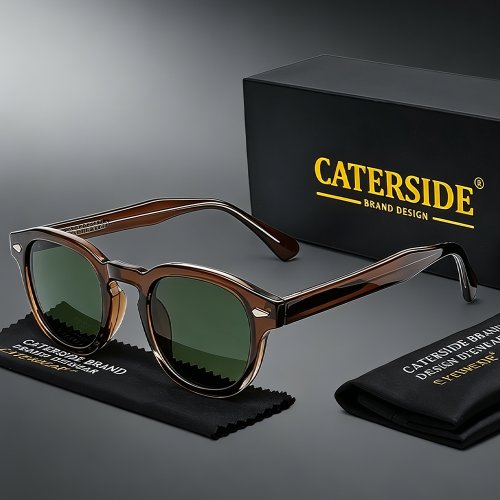 Zdjęcie Okulary przeciwsłoneczne męskie CATERSIDE Retro Round Punk z oprawkami z kwasu propjonowego, luksusowe okulary przeciwsłoneczne damskie sportowe rekreacyjne na imprezę, ochrona UV400