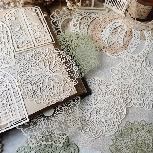 Zdjęcie 10 sztuk koronki w stylu vintage Hollow materiał papierowy motyl papier typu kraftowy śmieci Journal Planner dekoracyjne DIY Scrapbooking opakowanie materiałów