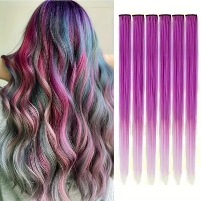Image de Extensions cheveux clip-in multicolores 6 pièces 22 pouces