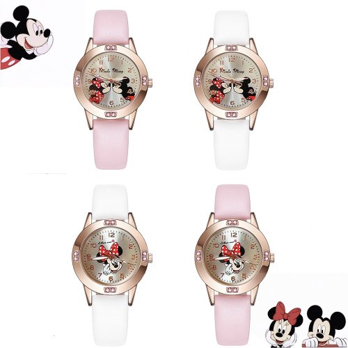 Image of Disney Mickey Mouse Cute Fashion Cartoon Children's Watch with Leather Strap - Quartz Timepiece for Boys and Girls, Perfect Festival Gift