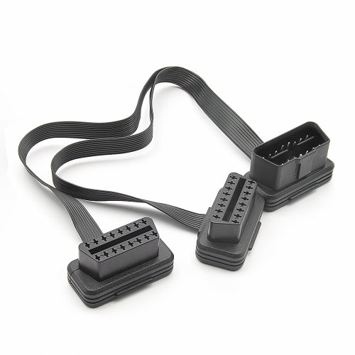 Immagine di Estensione OBD2 da 30 cm con Doppio Connettore Y - Splitter 16 Pin Maschio/Femmina, Cavo Sottile e Flessibile per Diagnostica Auto con ELM327