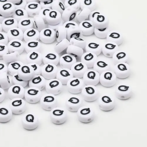 Image de Perles Acryliques Lettres A-Z Blanc 7x4mm - Lot de 50/100 pcs