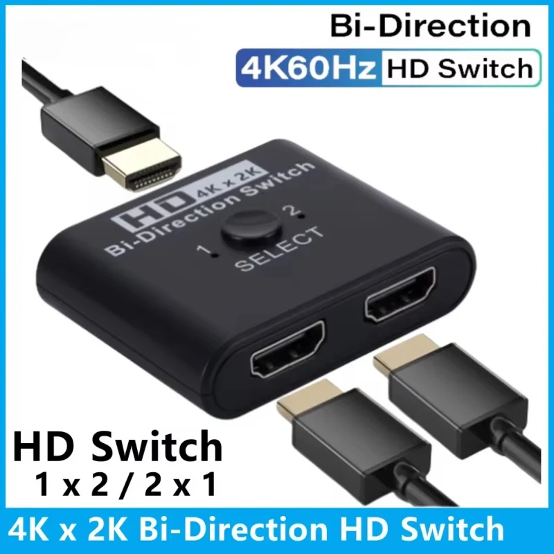 Immagine di Switch HDMI Bidirezionale 4K 60Hz 2x1 con 2 Ingressi e 1 Uscita per PC, Laptop, Monitor, TV e Proiettore – Convertitore Audio Video di Alta Qualità