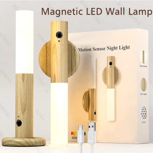 Immagine di Luce notturna con sensore di movimento magnetico per corridoio della camera da letto |   LED staccabile e adesivo ricaricabili |   Lampada da parete alimentata a batteria