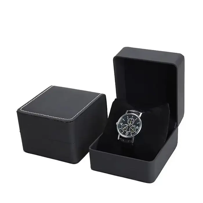 Image de Boîte Cadeau Montre Noir Luxe - Présentoir en Cuir PU