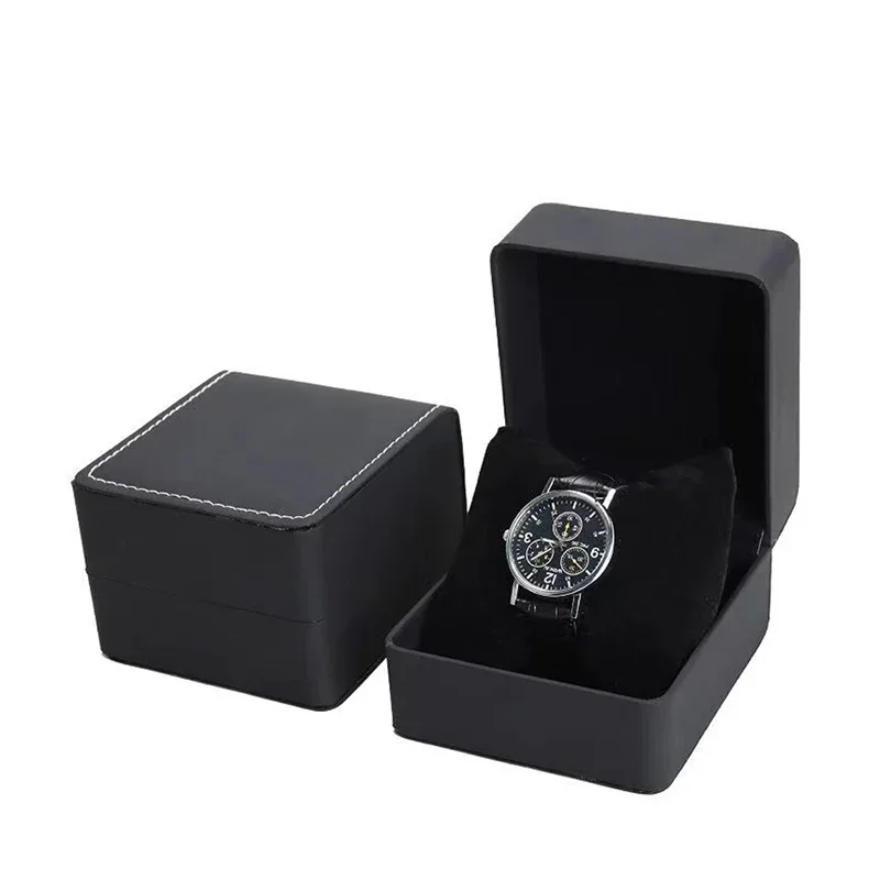 Image de Boîte Cadeau Montre Noir Luxe - Présentoir en Cuir PU