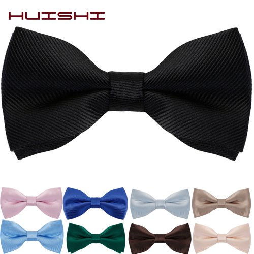 Immagine di HUISHI Papillon per uomo Striscia solida Nero Perla Bianco Papillon Elegante uomo Bussiness Accessori per feste di nozze Fiocco a farfalla