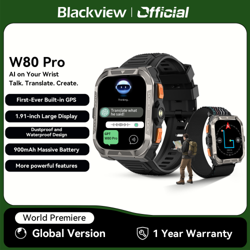 Zdjęcie Blackview W80 Pro – Wytrzymały Smartwatch Outdoorowy z GPS, 1.91-calowym Ekranem i Latarką, 900 mAh