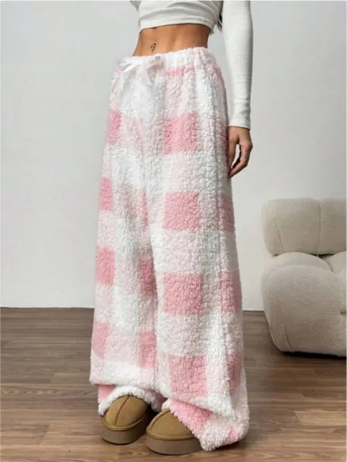 Image de Pyjama Femme Hiver - Pantalon à Carreaux Polaire Confortable