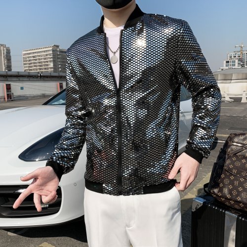 Zdjęcie Męska kurtka w kratę z motywem nowy diament – styl hip hop, Y2K, bomberka streetwear, cienki płaszcz na co dzień i klub
