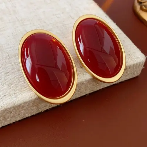 Image de Boucles d'oreilles Vintage Résine Rouge - Style Géométrique Élégant