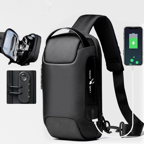 Imagen de Bolso cruzado Usb para hombre, bolsos de hombro antirrobo, riñonera Oxford impermeable, bandolera de viaje corta multifunción, paquete de pecho