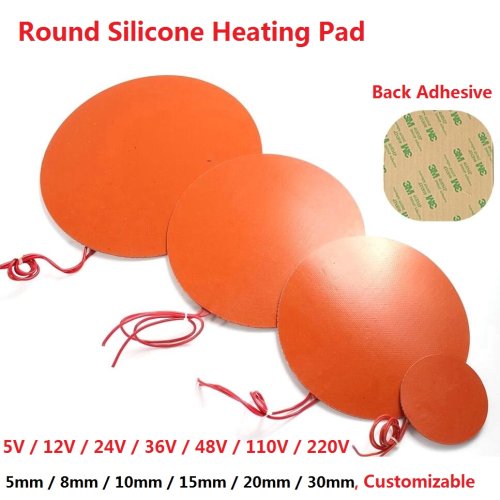 Immagine di Tappetino Riscaldante Rotondo in Gomma Siliconica per Serbatoi, Stampanti 3D e Motori – Impermeabile con Cerchio Adesivo – 5V, 12V, 24V, 110V, 220V
