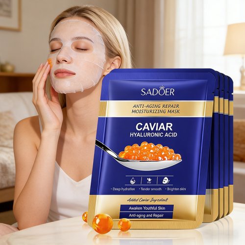 Image of 5pcs SADOER Caviar Hyaluronic Acid Moisturizing Facial Masks Brightening Firming Hydrating Face Mask Facial Skin Care Products
