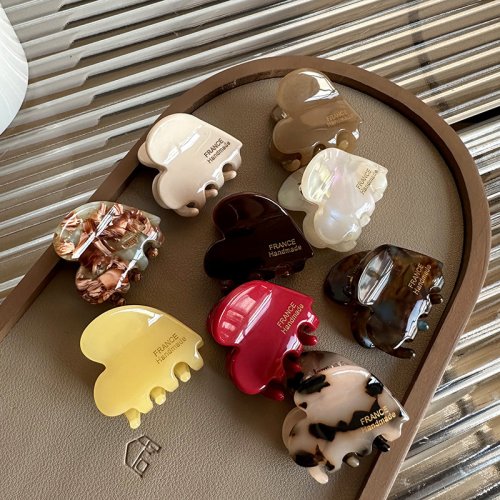 Image of Delicate Colorful Heart-Shaped Acetate Hair Clips for Women and Girls – 3.5cm Small Hair Claw Accessories
