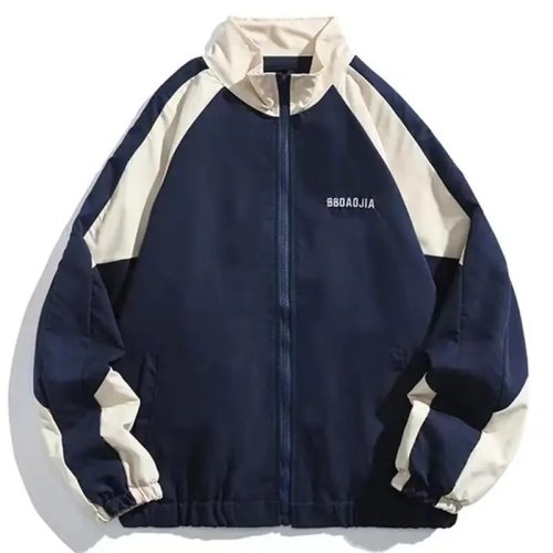 Image of Stylish Color-Block Patchwork Windbreaker Jacket for Men and Women – High Street Fashion College-Inspired Lightweight Coat for Spring and Autumn