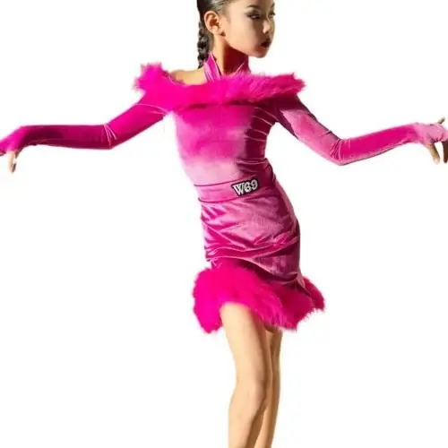 Image de Robe de Danse Latine Enfant - Velours & Plumes