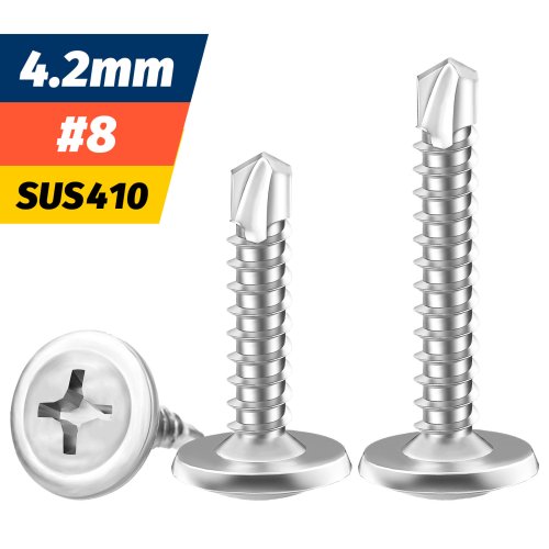 Imagen de Tornillos Autorroscantes M4 para Chapa Metálica con Cabeza de Armazón en Acero Inoxidable 410 - Pack de 8 Unidades, Alta Resistencia y Roscado Rápido