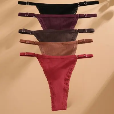 Ensemble de 5 Culottes Sexy en Coton - String & T-Back