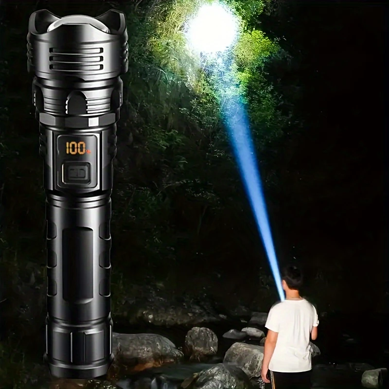 Immagine di Torcia LED ad Alta Potenza USB Ricaricabile 1000 Lumen, Multifunzionale con Zoom, Impermeabile e Portatile per Campeggio, Escursioni e Emergenze