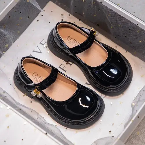 Image de Chaussures Princesse Noires avec Perle - Mary Janes Élégantes pour Filles