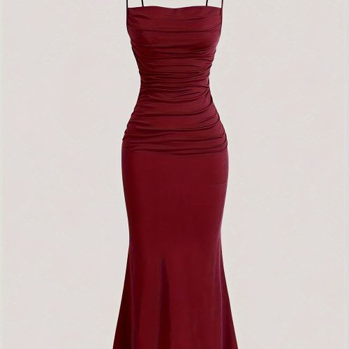 Imagen de Vestido camisola fruncido de color sólido para mujer, vestido elegante sin mangas para ocasiones for...