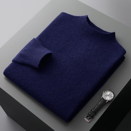 Immagine di Maglione Uomo in Lana Merino 100% Collo Finto Morbido e Caldo - Pullover Casual di Alta Qualità con Effetto Cashmere