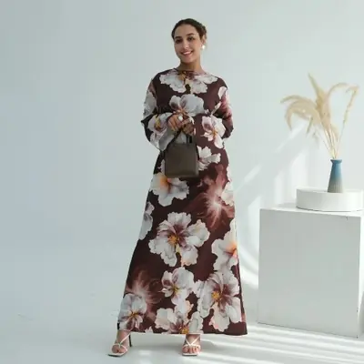 Image de Robe musulmane imprimé floral - Abaya longue élégante pour femmes
